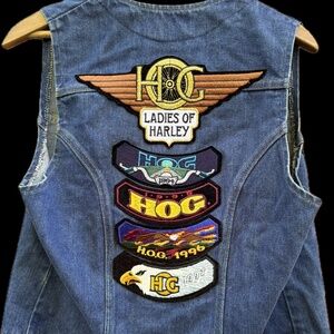 Vtg Ladies of Harley Wrangler Denim Vest Pins Patches West Virginia WV 1990s